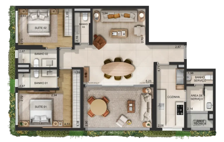 150m² - 2 suítes - 2 vagas